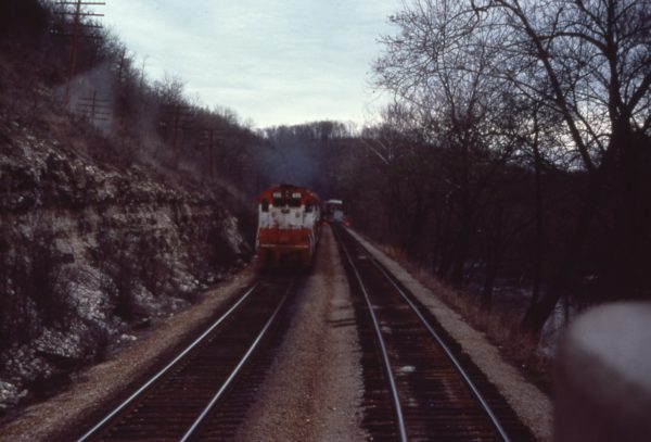 GP38-2 695 at Newburg, Missouri in April 1977