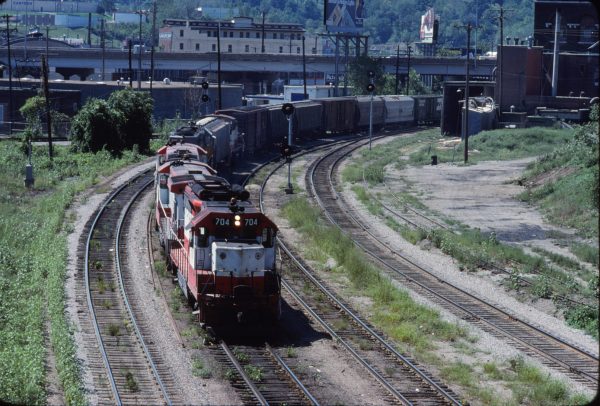 GP35 704 at Kansas City, Kansas on August 25, 1980 (James Primm)