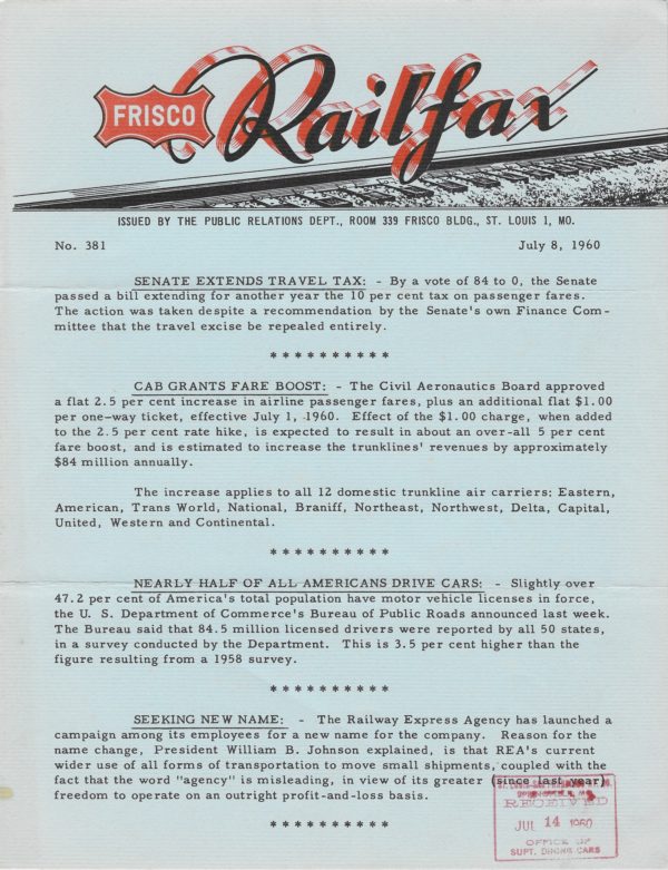 Railfax 381 - July 8, 1960