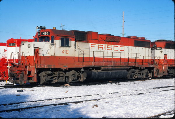 GP38-2 410 at Springfield, Missouri on February 5, 1979 (Gregory Sommers)