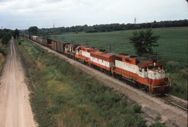 GP38AC 646 and F9B 140 at Hillsdale, Kansas (date unknown)