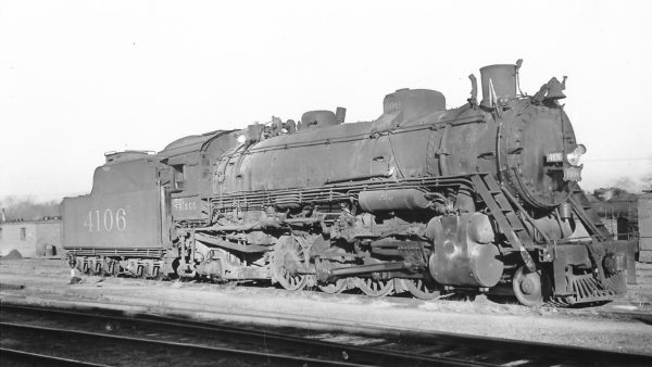 2-8-2 4106 at Springfield, Missouri on December 29, 1949 (Arthur B. Johnson)