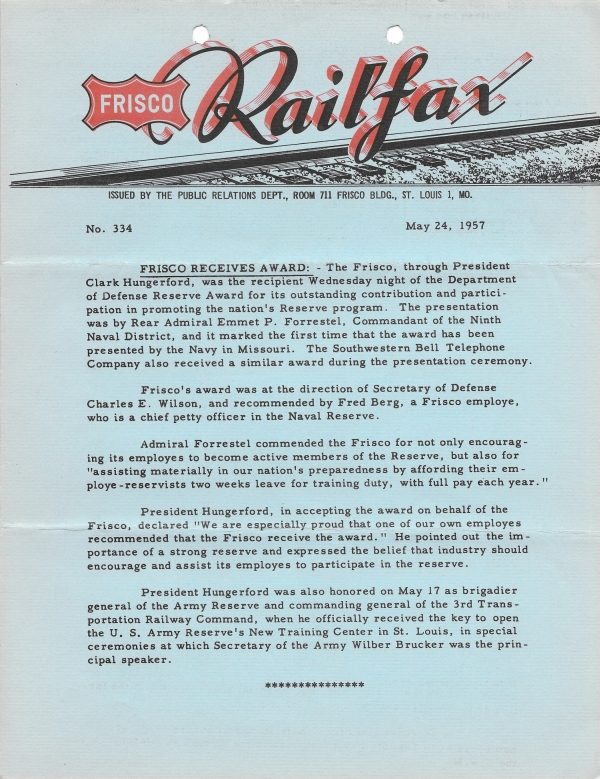 Railfax 334 - May 24, 1957