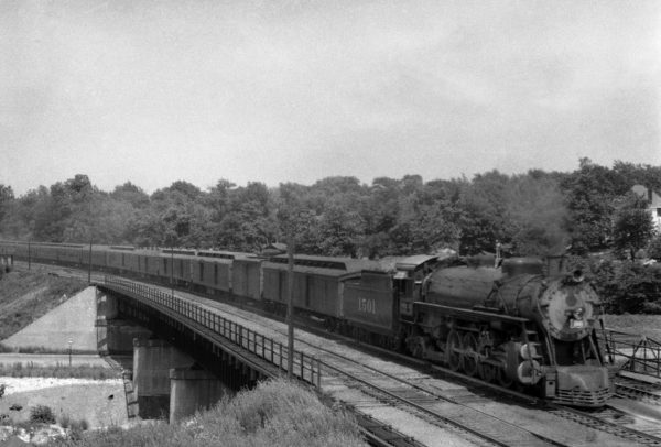 4-8-2 1501 with Train #1 at Southeastern Junction, St. Louis, Missouri in 1940 (William K. Barham)