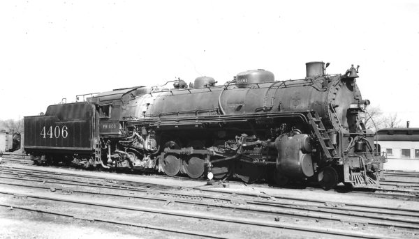 4-8-2 4406 at Springfield, Missouri on March 18, 1950 (Arthur B. Johnson)