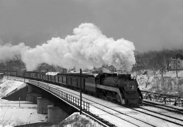 4-8-2 1503 with Train #9 at Southeastern Junction, St. Louis, Missouri in December 1942 (William K. Barham)