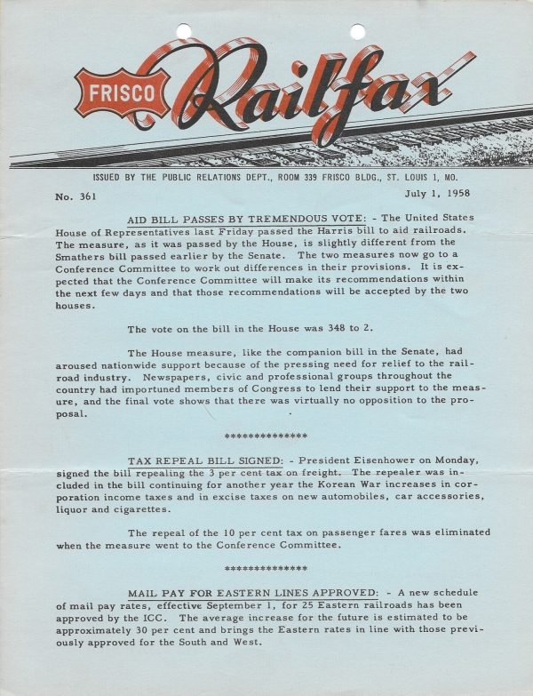Railfax 361 - July 1, 1958