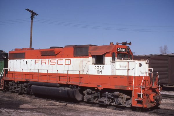 GP38-2 2320 (Frisco 465) at Ottumwa, Iowa on February 18, 1981 (Gary Powell)