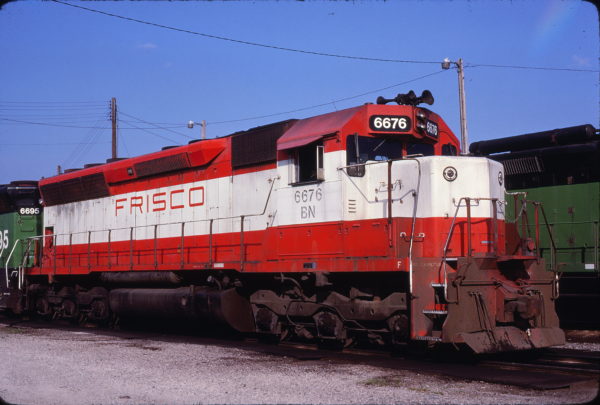 SD45 6676 (Frisco 928) at Birmingham, Alabama in July 1983 (Lon Coone)