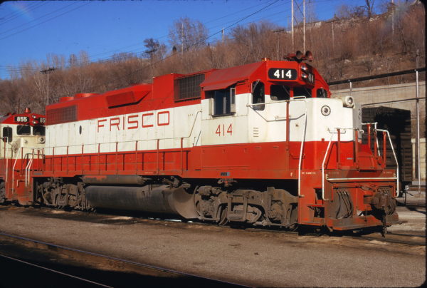 GP38-2 414 at Kansas City, Missouri in April 1975 (James Primm)