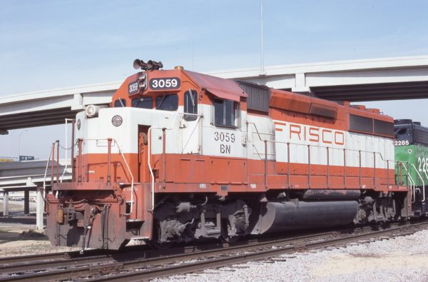 GP40-2 3059 (Frisco 769) at Dallas, Texas on February 17, 1983 (J.R. Quinn)
