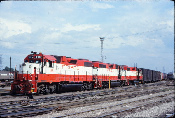 GP38-2 438, GP38AC 650 and GP38-2 463 at St. Louis, Missouri in September 1980 (Lon Coone)