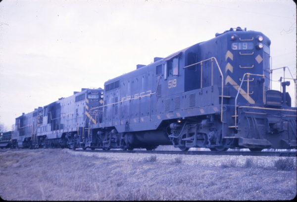 GP7s 519 and 535 at Cherokee, Kansas in March 1963 (R. Snare)