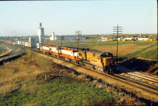UP 2846 SD45 928, U30B 852 and SD45 908 at Olathe, Kansas in April 1979 (Trackside Slides)