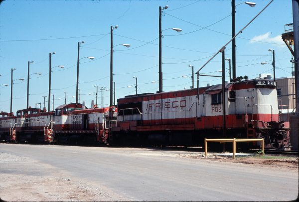 U25B 802, SW7 301 and SW1500 358 at Tulsa, Oklahoma on May 3, 1977